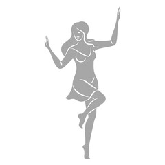 Silhouette of a woman in style. The girl is slender and beautiful. Lady is suitable for aesthetic decor, posters, stickers, logo. Vector illustration.