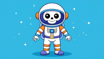 Cute cartoon skeleton astronaut in space