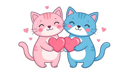 Cute cats holding hearts