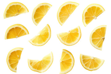 Elegant arrangement of fresh lemon slices on a clean surface, showcasing vibrant colors and refreshing textures isolated on transparent background