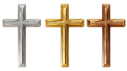 set of three Christian crosses sign isolated on white background  