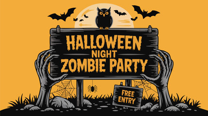 Fototapeta premium Halloween Night Zombie Party Illustration
