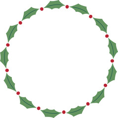 Vector illustration of holly berry wreath.
Christmas Botanical Wreath.
Transparent background.