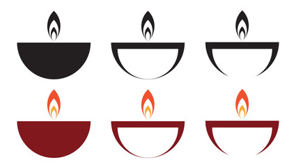 Diya Vector Icons Set – Simple Flat Design for Festivals and Celebrations