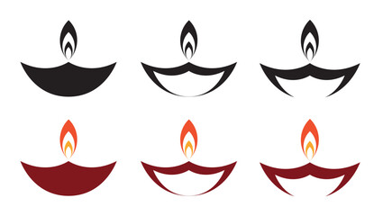 Stylized Diya Vector Icons Set &ndash; Elegant Flat Design for Diwali and Indian Festivals