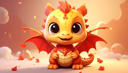 Cute chibi dragon, vibrant colors, soft lighting