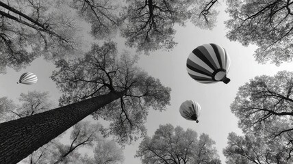 hot air balloons floating directly overhead