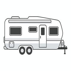 Camper travel trailer vector icon. Grayscale RV illustration for camping, road trip, and outdoor adventure.