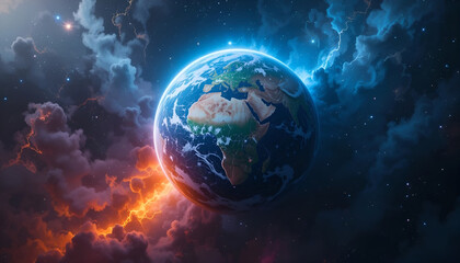 Fototapeta premium Planet Earth Split Between Red Heat and Cold Blue Storm Clouds