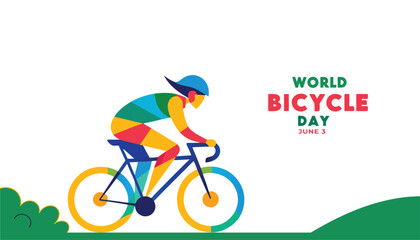 World Bicycle Day Celebration Cyclist Riding on Blue and Orange Landscape