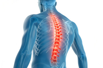 Digital illustration for World Spine Day featuring semi-transparent upper body and highlighted spine—emphasizing spinal anatomy, pain awareness, and health education.   generative ai
