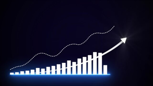 Business growth and success concept with abstract graph chart showing racing marketing, sales, and profit towards future corporate targets.  Excellent financial status of corporate business rise up.