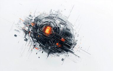 Cybersecurity concept with a floating digital interface protecting sensitive data streams isolated on transparent background PNG