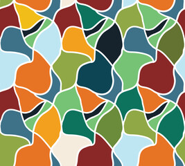 A vibrant abstract waving repeat pattern featuring a variety of colorful shapes and designs.