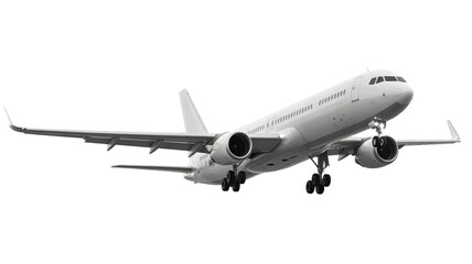 Commercial Airplane in Flight – Landing Gear Extended with Winglets & Twin Engines