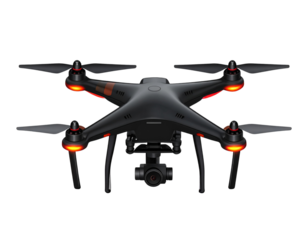 Flat Vector Black Drone with Orange Light Highlights, Transparent Background