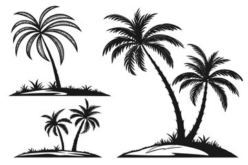 Fototapeta premium Palm tree silhouette vector illustration tropical island design summer vacation paradise beach scene graphic art