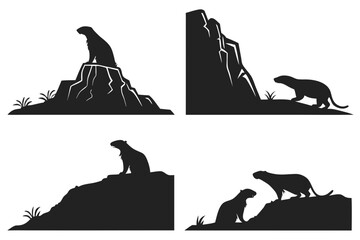 Groundhog marmot silhouette vector illustration set wildlife animal nature rodent woodchuck groundhogs day design