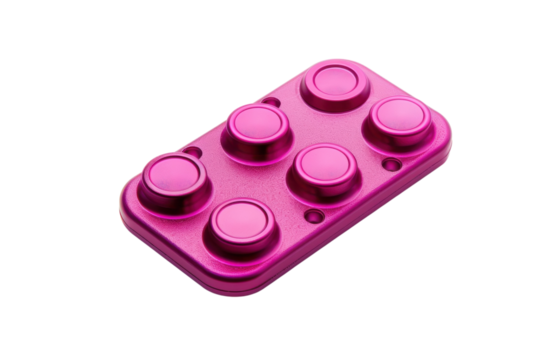 A vibrant pink toylike gadget rests on a clean white surface, showcasing its playful design and inviting touch isolated on transparent background