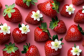 Lively strawberry motifs interspersed with floral accents create a playful pattern.