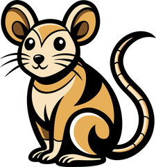 Tan mouse, vector line art icon, black and white, white background