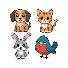 Obraz premium Cute cartoon animals collection isolated on white background