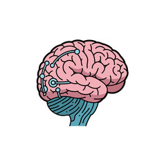 A stylized illustration of a human brain with glowing blue neural pathways connecting different regions.