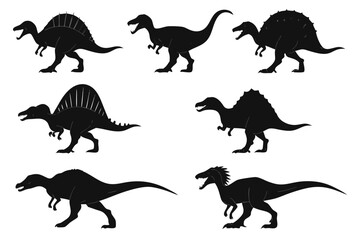 Obraz premium Explore diverse dinosaur silhouettes prehistoric creatures extinct animals jurassic period wildlife vector art