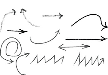 Collection of hand drawn arrows and directional symbols with sketchy lines for design guidance
