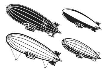 Vintage airship zeppelin vector illustration set for aviation enthusiasts and graphic designers alike silhouette