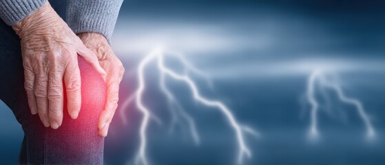 Graphic Representation of Pain Points and Discomfort in the Knee Area with Dramatic Background