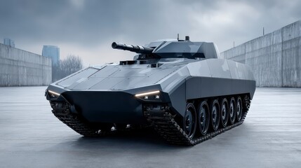 Modern Armored Vehicle: A sleek, state-of-the-art armored vehicle, designed for modern warfare, sits poised, showcasing its formidable design and advanced capabilities.