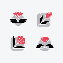 Geometric Floral Icon Set, Minimal Modern Abstract Flowers