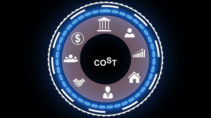 A Cost Business concept on a futuristic ,White wave digital data flow. Seamless loop black background concept . Futuristic black animated background concept.4k animation motion graphic video. - Powered by Adobe