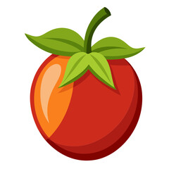 Illustration of fresh red tomato with green leaves vector icon healthy food ingredient design