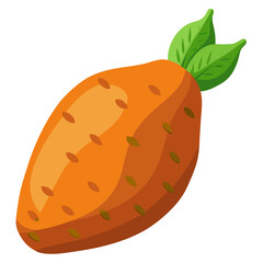 Illustration of a sweet potato yam with green leaves healthy food root vegetable recipe idea art