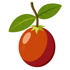 Illustration of a ripe red tomato with green leaves and stem healthy food vegetable art