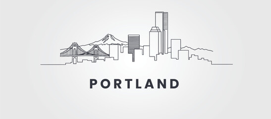 Minimalist Portland City Skyline Silhouette in Monochrome Line Art Style © Ashes Studio