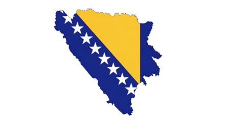 Bosnia and herzegovina map outline with flag isolated on transparent background the shape of the country is filled with the national flag, creating a unique and patriotic representation of bosnias geo