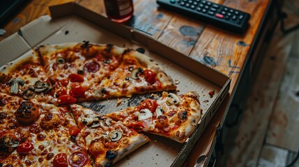 Pizza in Box on Table.