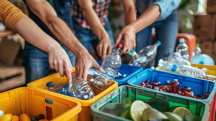Recycling bottles and waste.