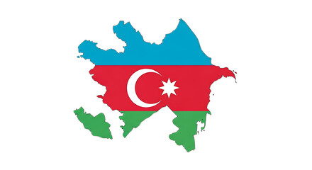Azerbaijan map with flag isolated on transparent background the map is in the shape of the country and is colored with the colors of the flag the flag is red, blue, and green, with a white crescent mo