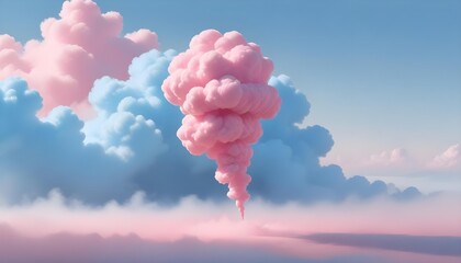 Fototapeta premium Dreamy cloudscape featuring a vibrant explosion of pink clouds against a blue sky.