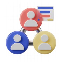 Vibrant 3D render of interconnected stylized user icons, symbolizing dynamic digital communication, social networking, and collaborative teamwork in modern online communities