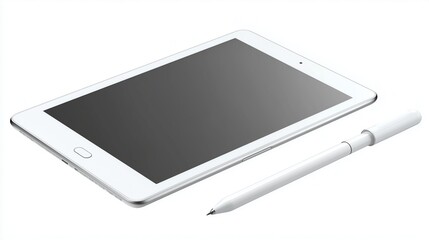 White digital tablet and stylus pen on a white background