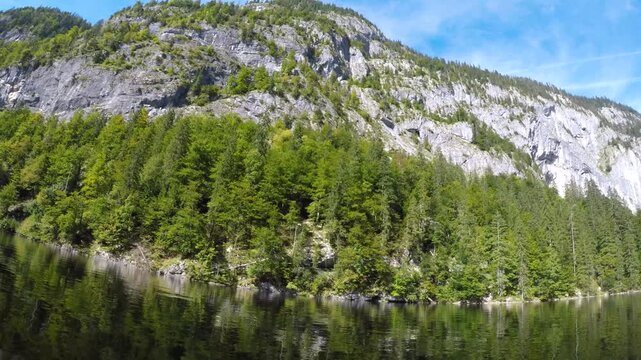 Boat trip on a small Zille, on Lake Toplitzsee, Salzkammergut, Styria, Austria