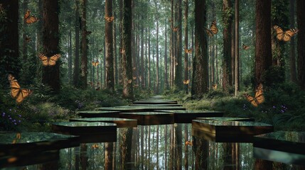 Serene pathway through a magical forest