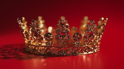 Golden jeweled crown on red