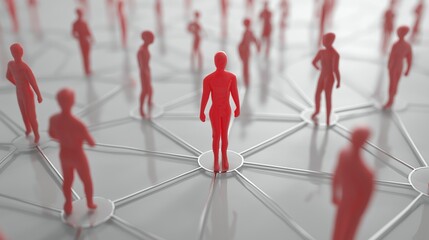 Red human figures in a network