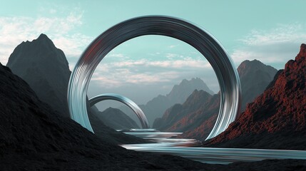 Monochrome ring portal in a landscape